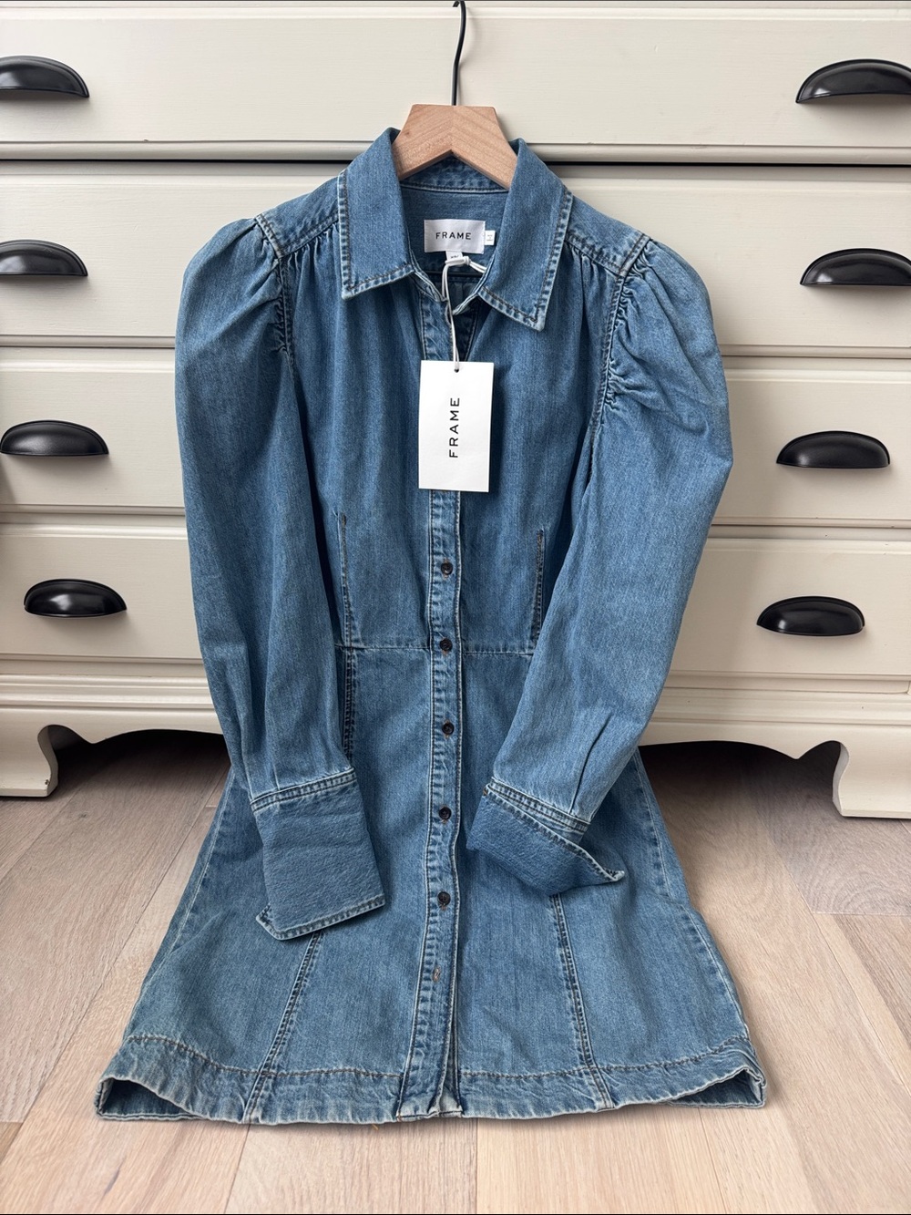 Frame puff sleeve Denim dress NWT